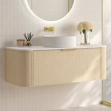 Ulualoha 1200mm Natural Oak Wall Hung Single Vanity with Stone Countertop